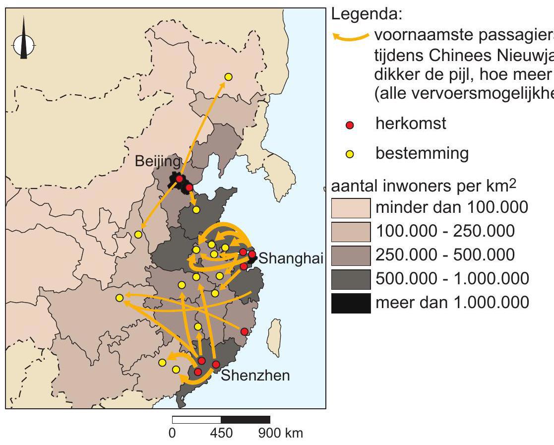 Passagiersstromen vanuit Chinese steden tijdens Chinees Nieuwjaar, 2019