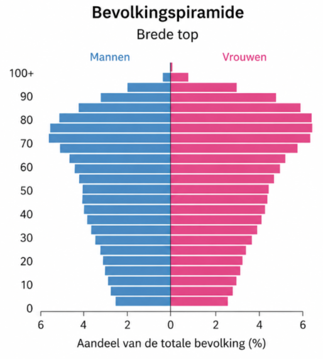 Bevolkingspiramide met brede top