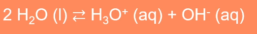 Chemische reactievergelijking van het waterevenwicht, die essentieel is voor het pH berekenen van een base: 2 H₂O (l) <=> H₃O⁺ (aq) + OH⁻ (aq).