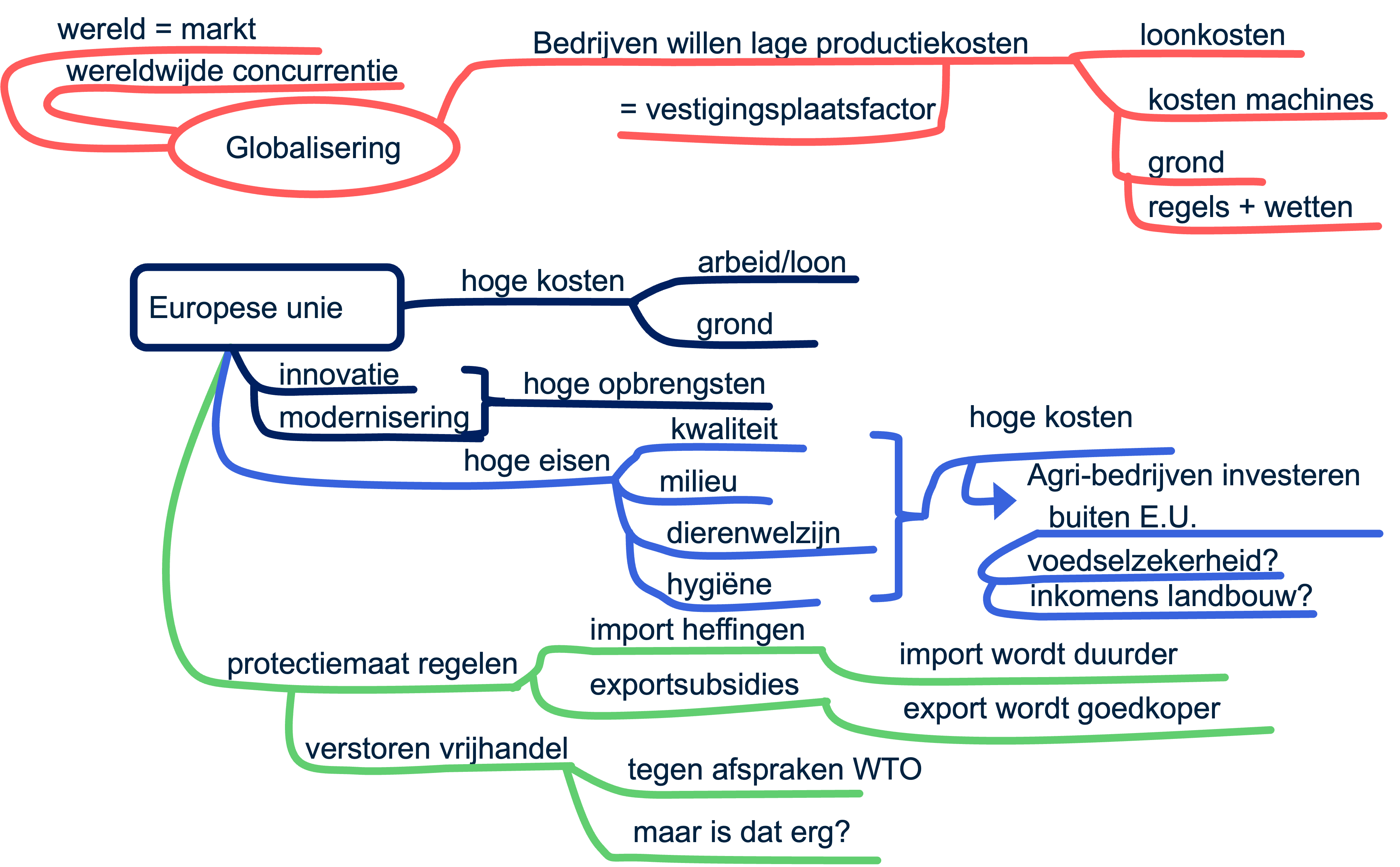 Mindmap gevolgen van globalisering op de landbouw in de EU