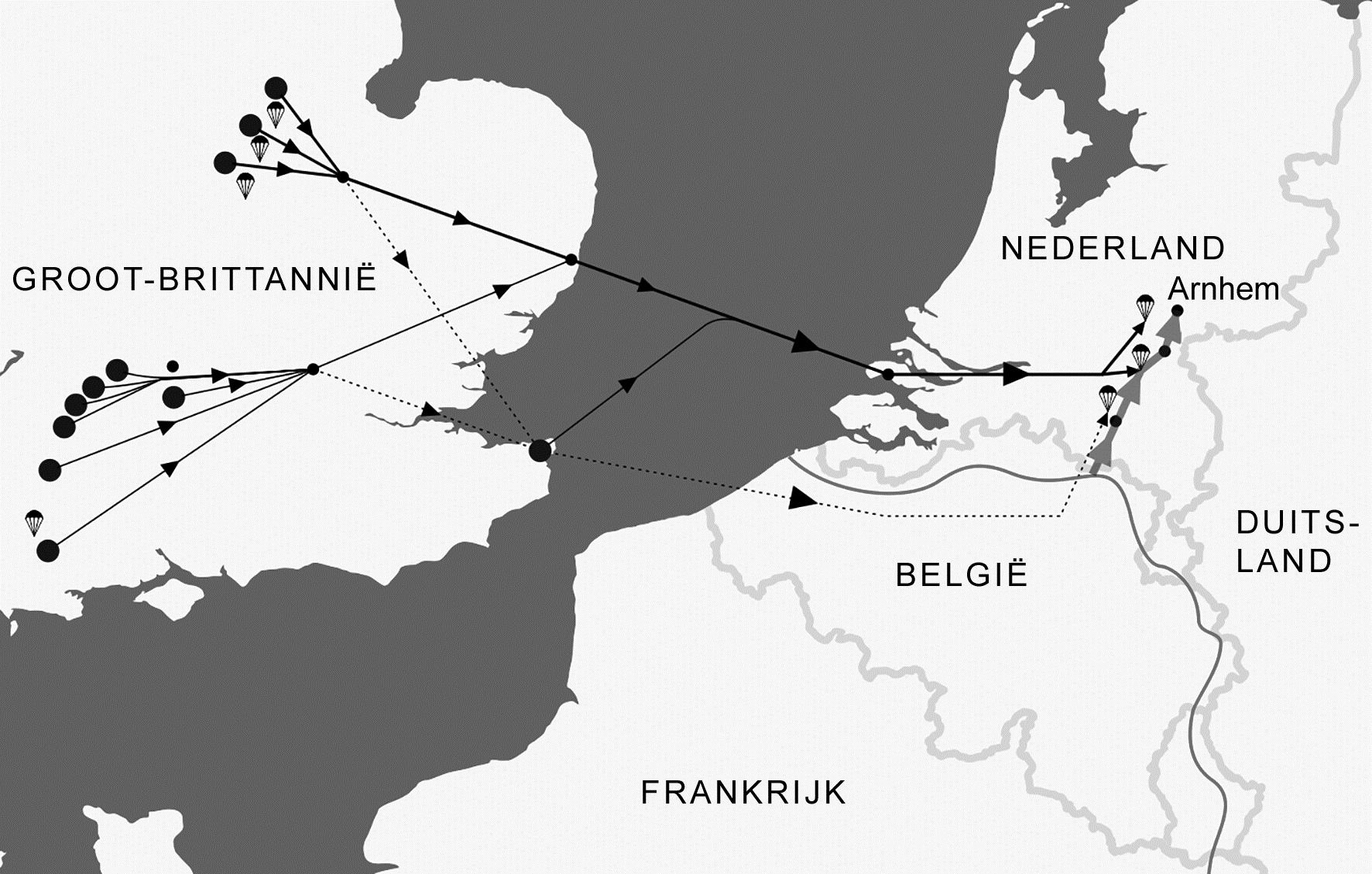 Een kaart over een gebeurtenis tijdens de Tweede Wereldoorlog