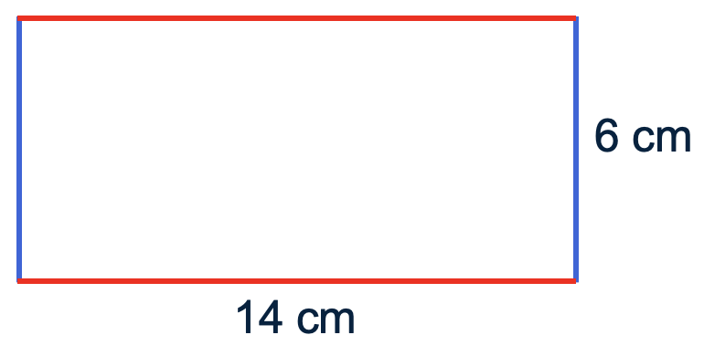 Een rechthoek met een lengte van 14 cm en een breedte van 6 cm