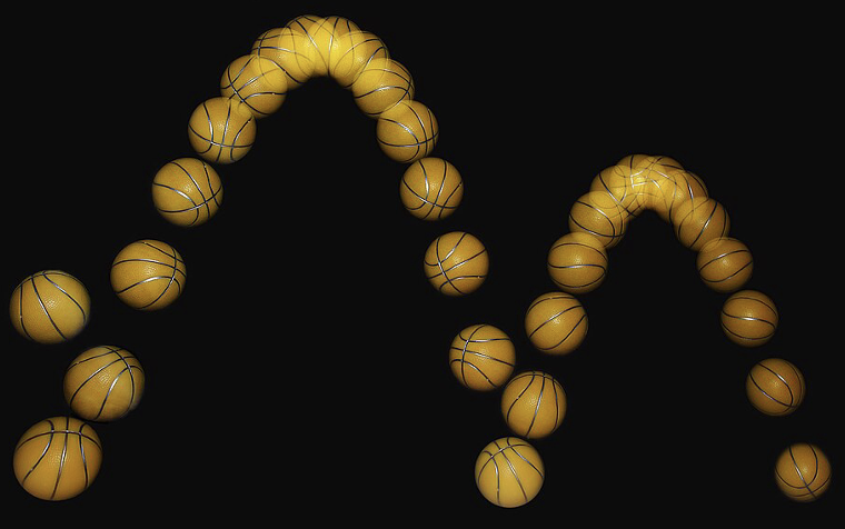 Een stroboscoopfoto van een stuiterende basketbal