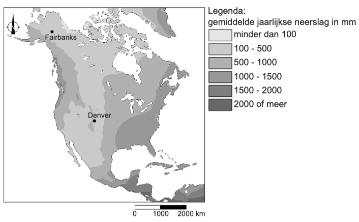 Jaarlijkse neerslag, Noord-Amerika