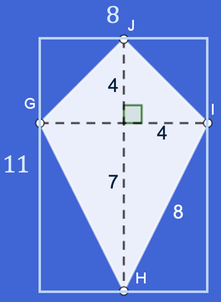 Een vlieger met diagonalen van 8 cm en 11 cm
