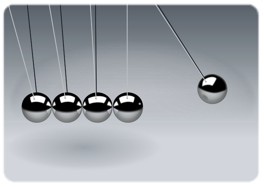 Een Newtonpendel in werking.