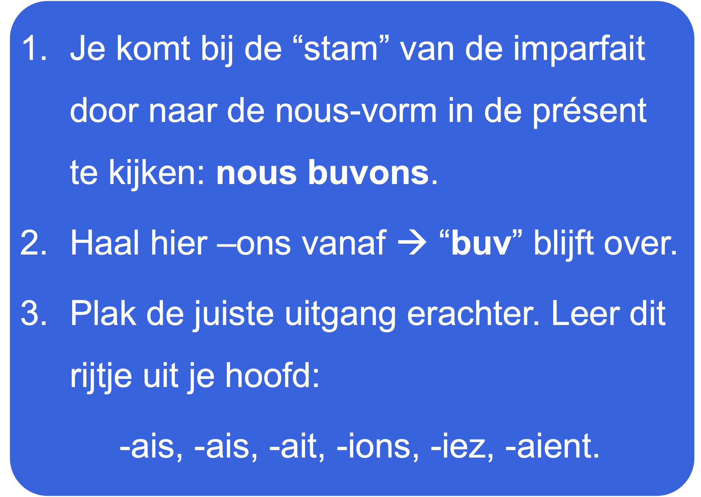 Stappenplan van de vervoeging van het Franse werkwoord 'boire' in de imparfait