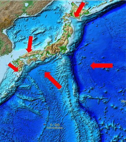 Plaatbewegingen in de regio van Japan