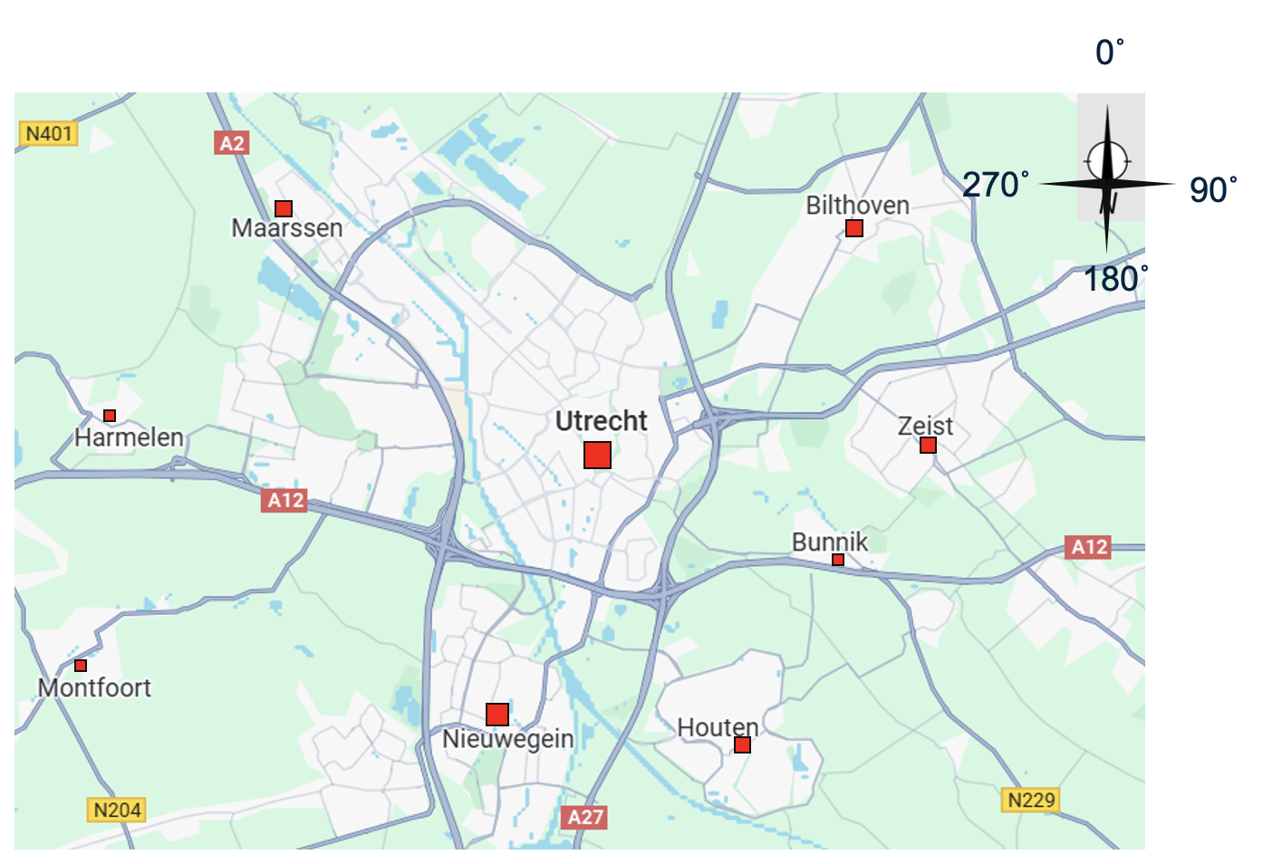 Voorbeeld van Utrecht met de windstreken