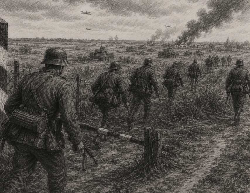 Duitse Soldaten steken de Sovjet-grens over