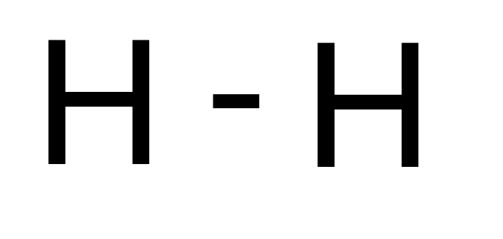 Structuurformule van een covalente binding tussen twee waterstofatomen