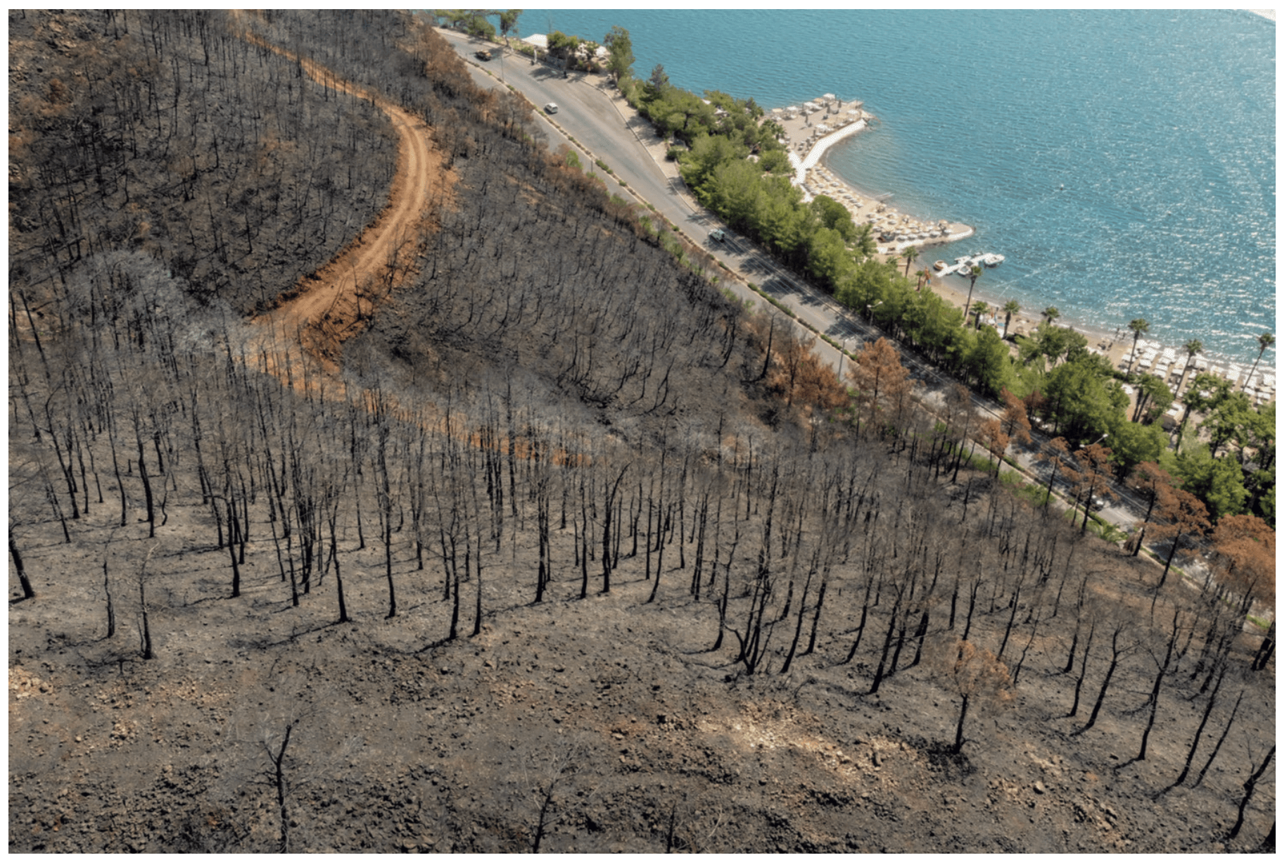 Een deel van de Turkse kust na een bosbrand