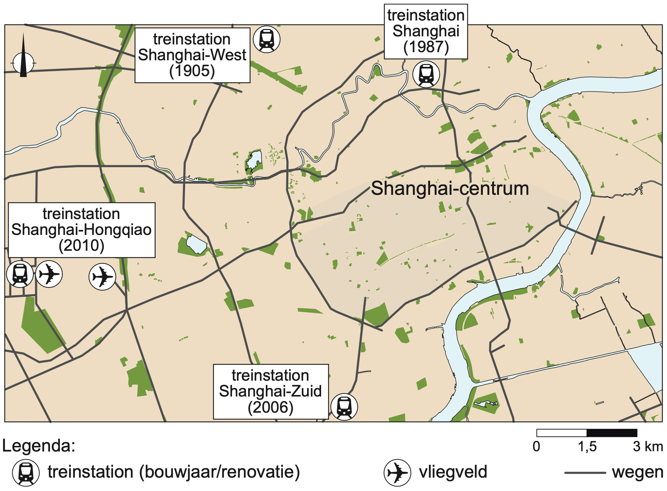 Locatie van treinstations in Shanghai