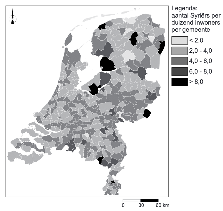 Aantal inwoners met een Syrische migratie-achtergrond per duizend inwoners per gemeente in 2017