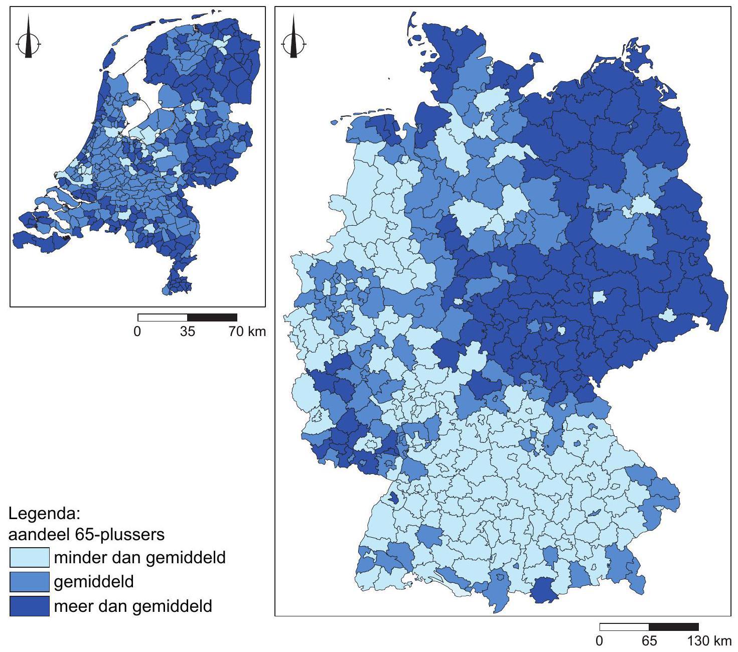 Aandeel 65-plussers in de bevolking van Duitsland en Nederland, 2019