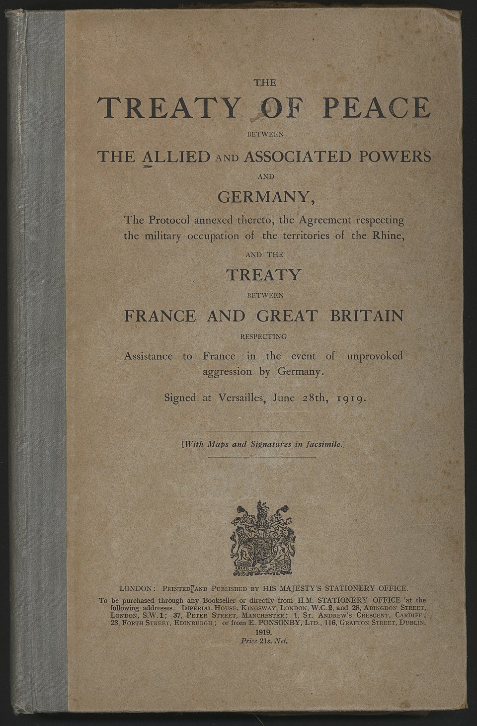 Engelse versie van Verdrag van Versailles, https://commons.wikimedia.org/wiki/File:Treaty_of_Versailles,_English_version.jpg