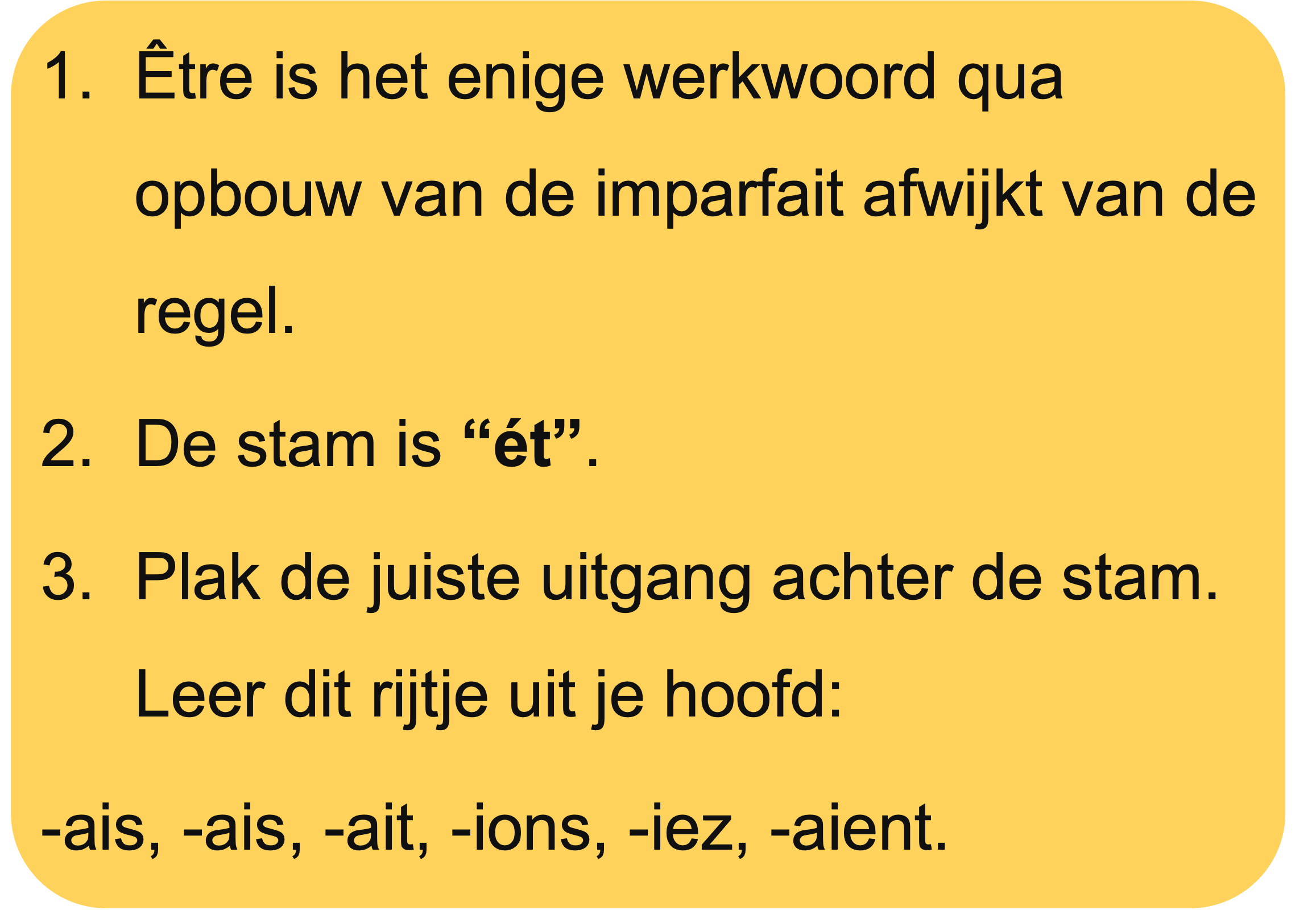 Overzicht van de vervoeging van het werkwoord 'être' in de imparfait.