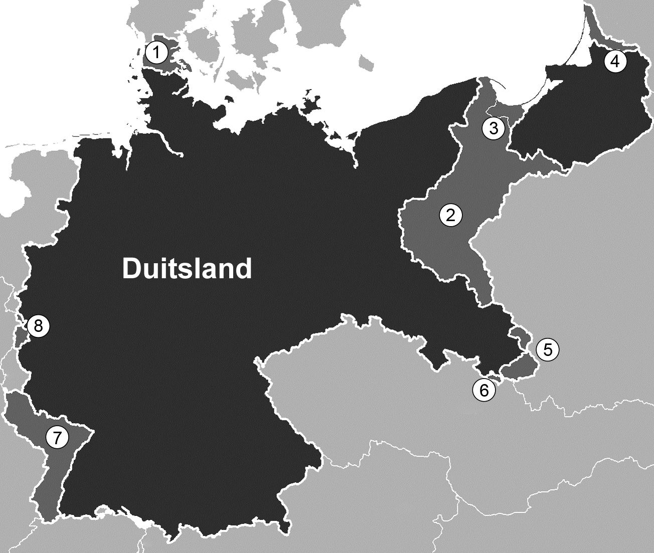 Een kaart van Duitsland uit de periode 1919-1939