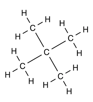 Dimethylpropaan als vertakte koolwaterstof.