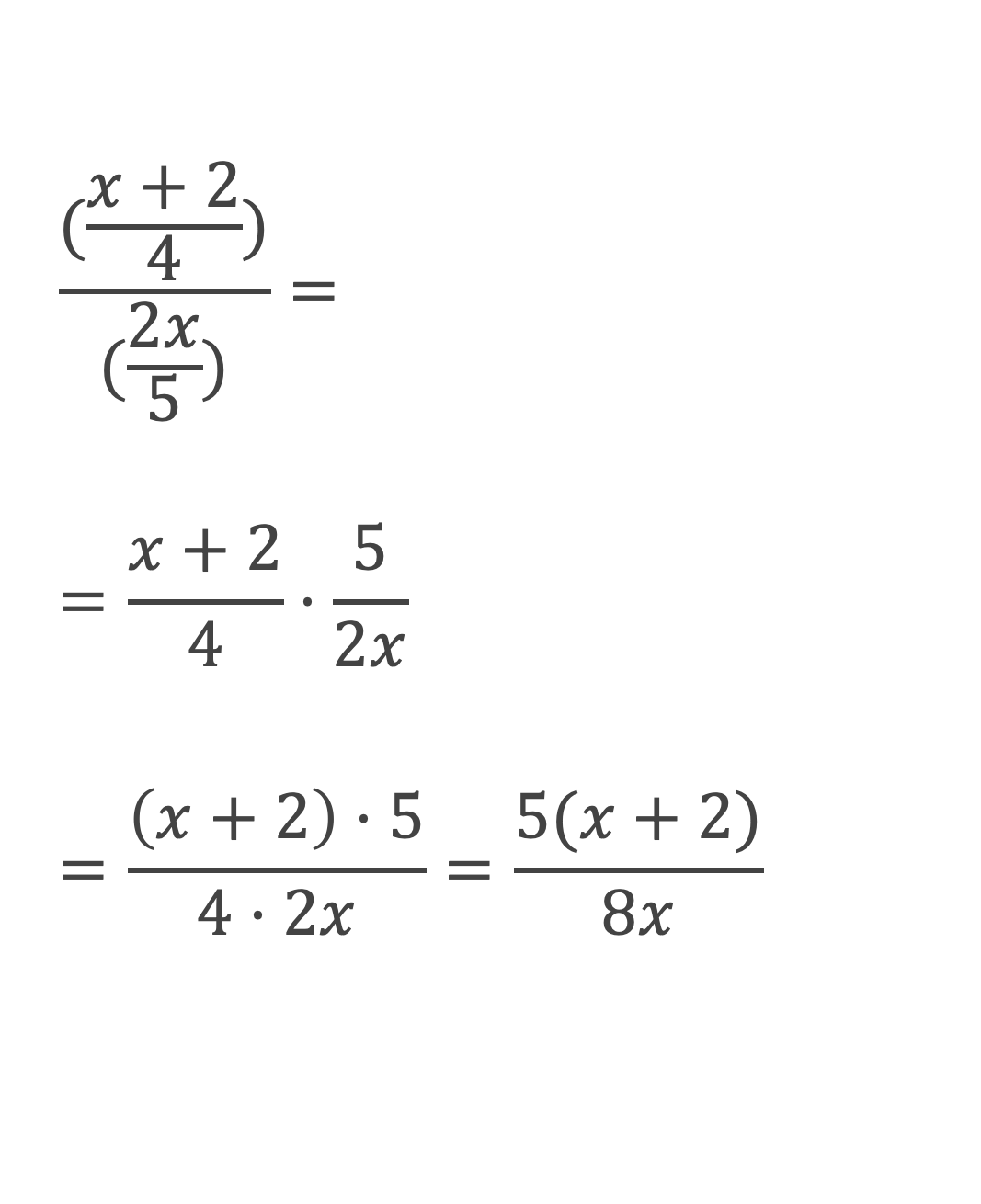 Voorbeeld breuken vereenvoudigen met variabele x.