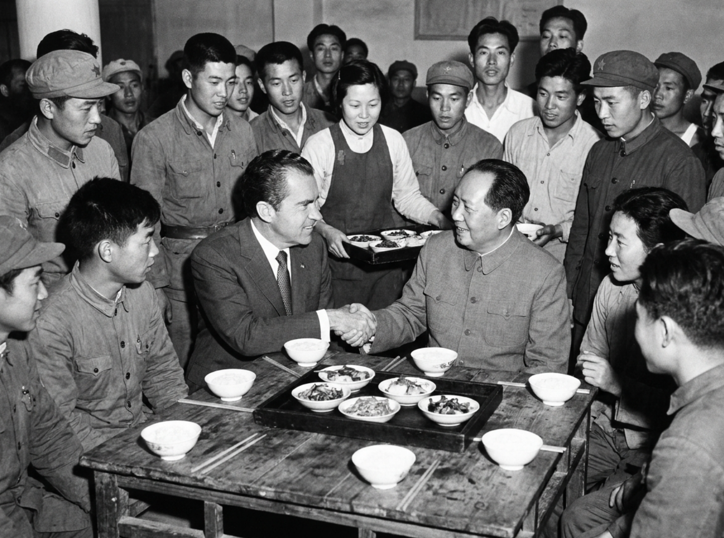 Ontmoeting tussen president Nixon en Mao
