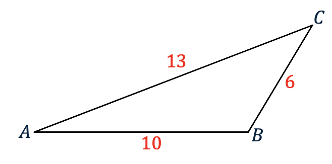 Schets van driehoek ABC met AB=10, AC=13 en BC=6.