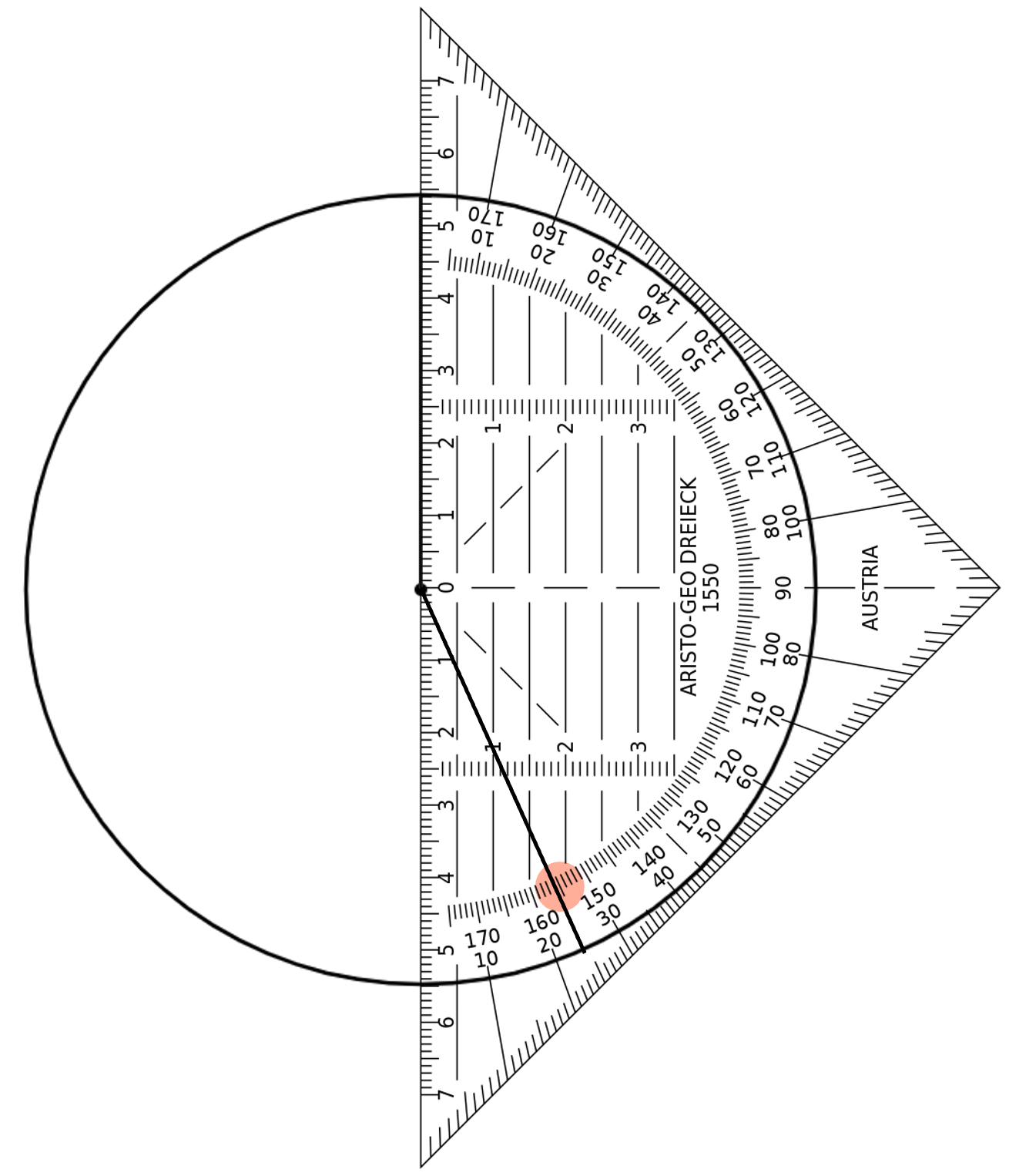 Figuur 1: Hoek van 156 meten met behulp van een geodriehoek