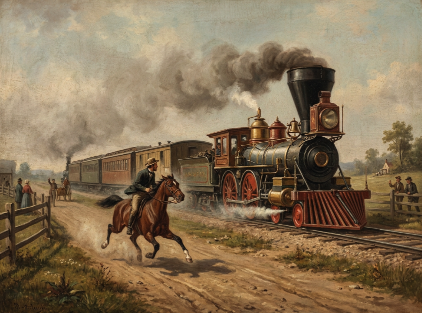 Stoomtrein en paard