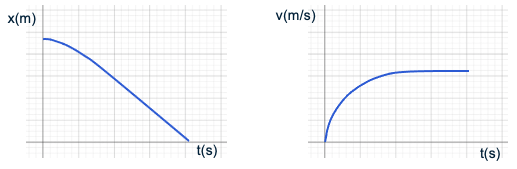 Een (x,t)- en (v,t)-diagram voor een val met luchtwrijving.