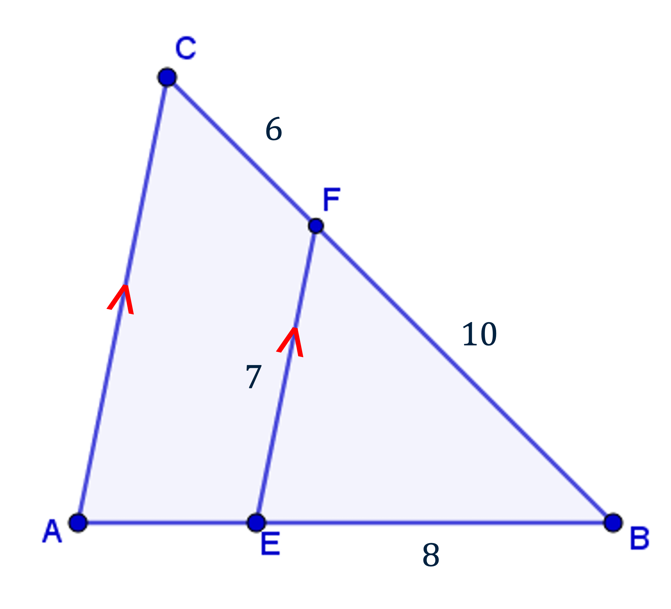 Gelijkvormige driehoeken ABC en EBF