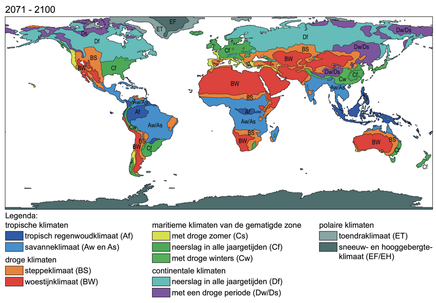 Klimaatgebieden in 2071-2100 (toekomst) 