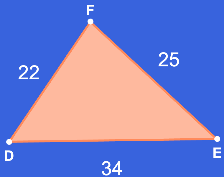 Figuur 2: Driehoek met zijden 22, 25 en 34