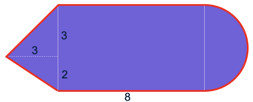 Het samengestelde figuur, waarbij de omtreklijnen geaccentueerd zijn en eventuele hulplijnen voor Pythagoras zichtbaar zijn.