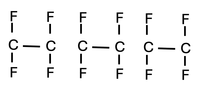 Drie losse monomeren naast elkaar, waarbij de dubbele binding is 'opengeklapt' en nu enkelvoudige bindingen zijn die nog niet gekoppeld zijn.