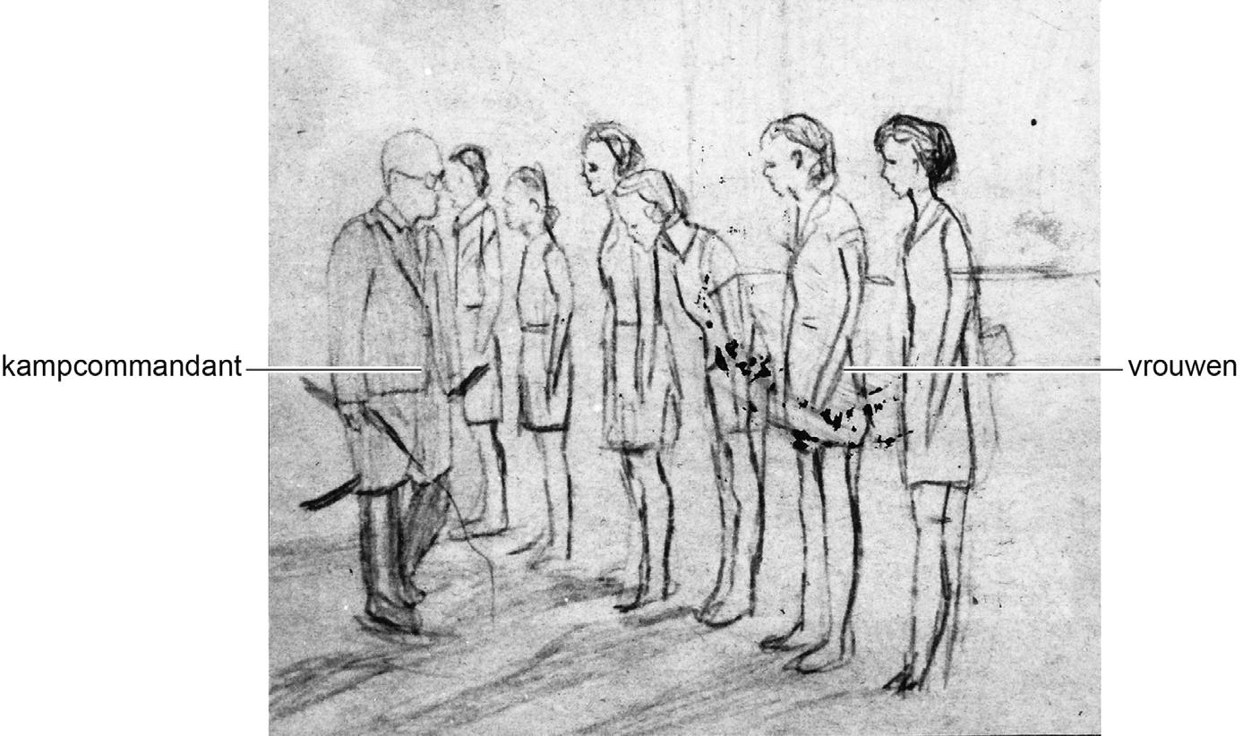 Een tekening van een gevangenenkamp in Nederlands-Indië (1944)