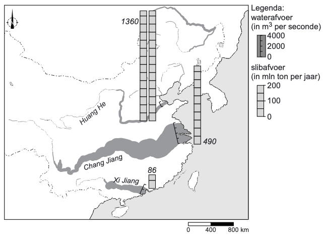 Water- en slibafvoer van enkele rivieren in China