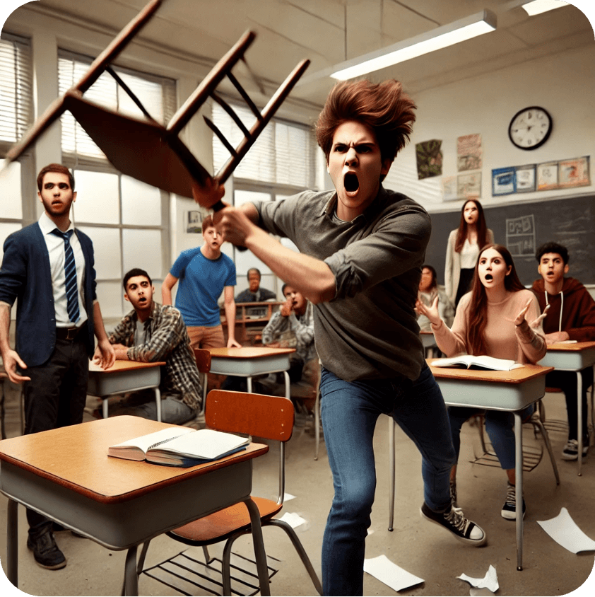 Voorbeeld van een situatie waarbij de leerling zijn emoties niet beheerst.