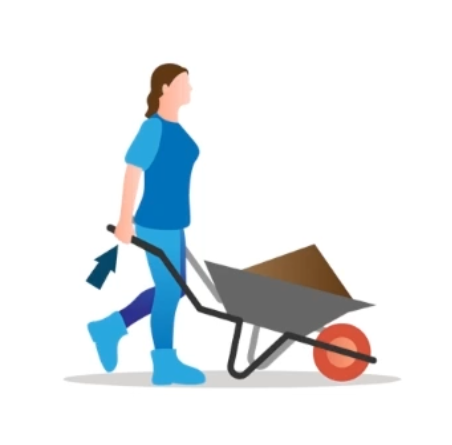 Kruiwagen met het draaipunt bij het wiel.