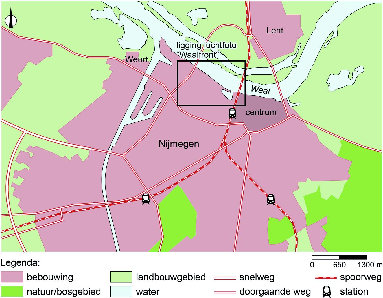 Nijmegen met ontwikkelingsgebied Waalfront