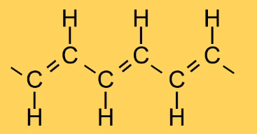 De structuurformule van een fragment van polyethyn, met een duidelijke afwisseling van enkele en dubbele bindingen die een geconjugeerd systeem vormen.