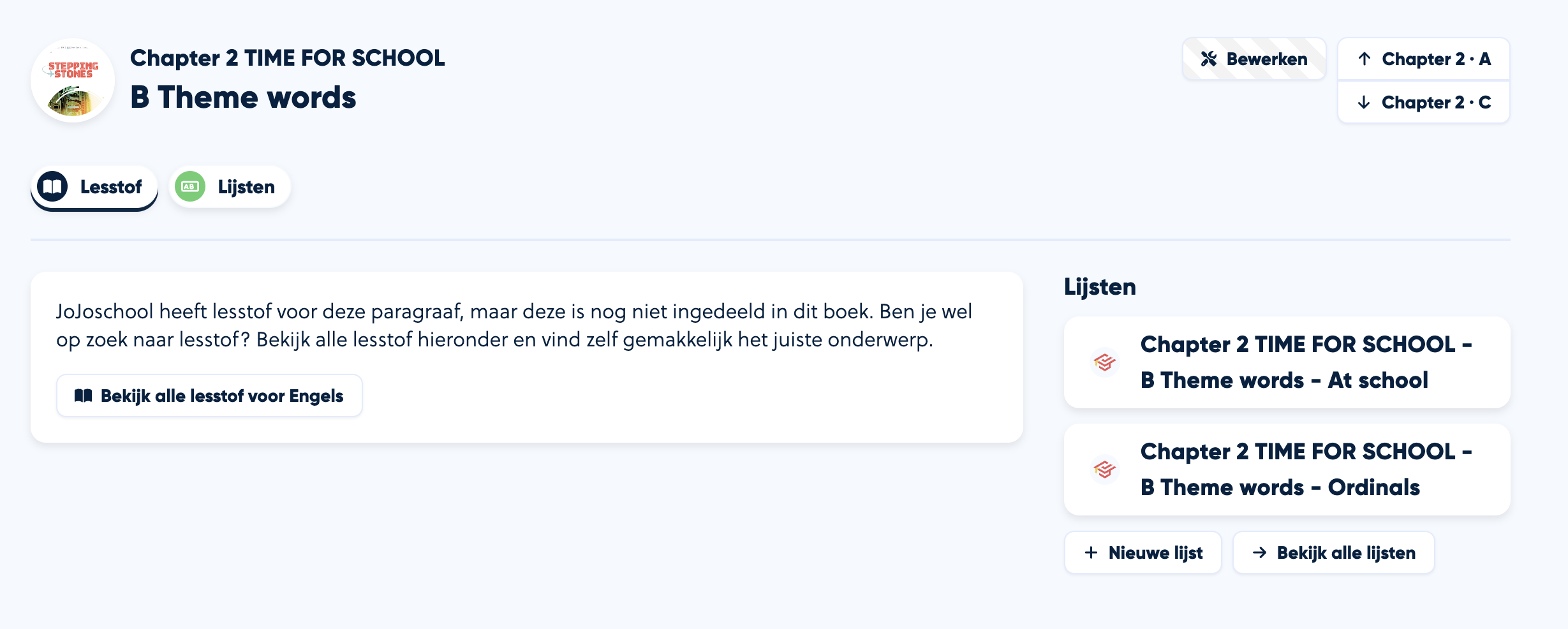 Afbeelding 1: aan de rechterkant zie je welke lijsten er beschikbaar zijn. 