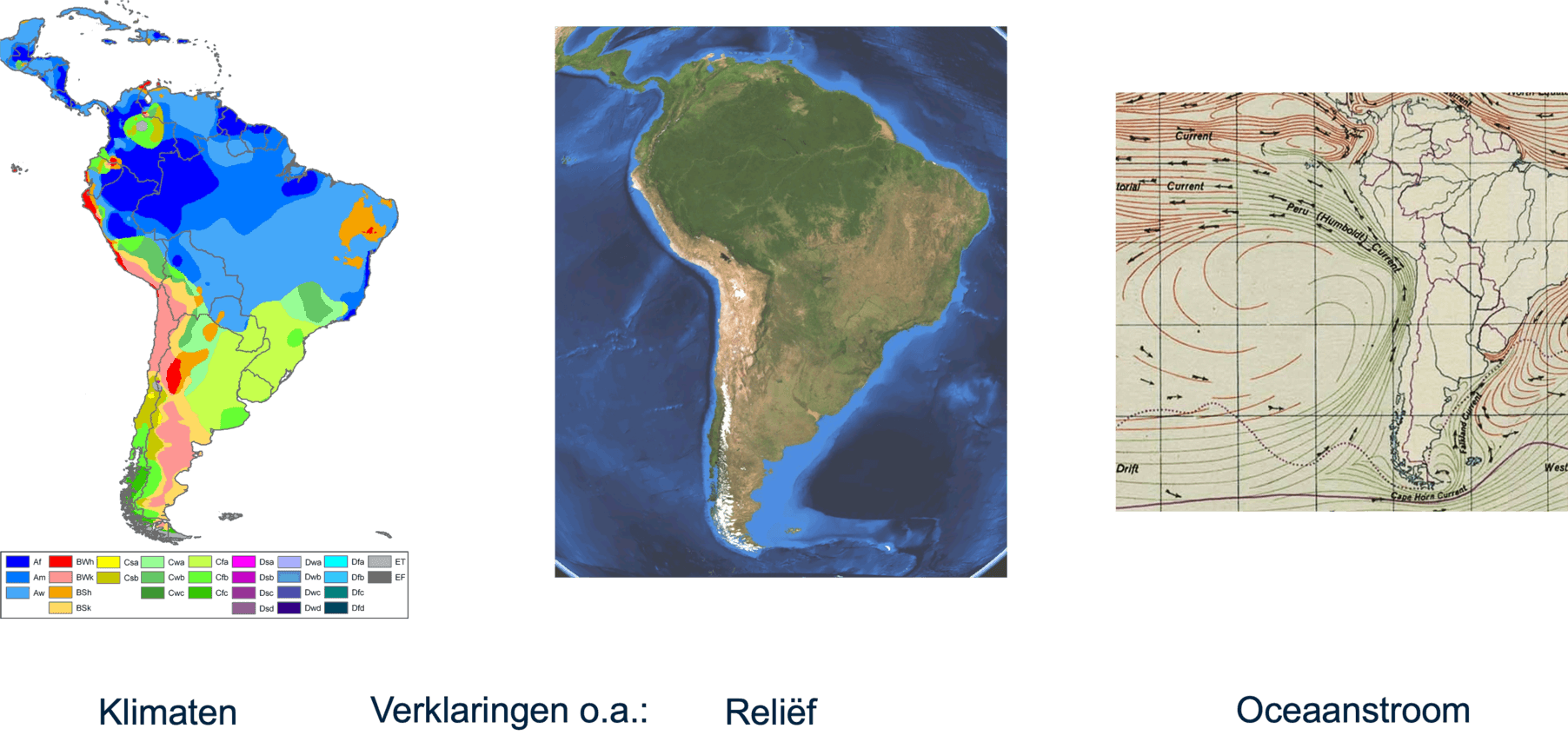 Om het klimaat van een gebied te verklaren is het noodzakelijk om verschillende kaarten te bekijken, zoals reliëf- en oceaanstroomkaarten