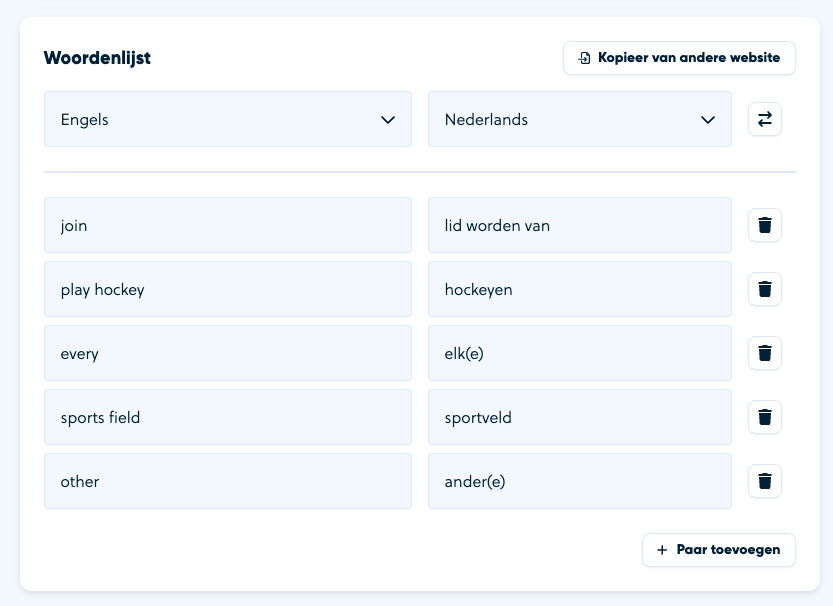 Afbeelding 1: klik op de knop 'kopieer van andere website' rechtsboven.