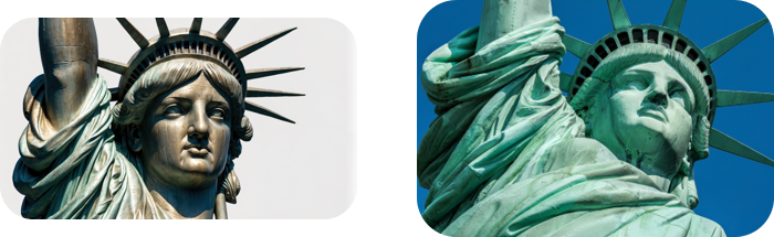 Het Vrijheidsbeeld voor en na reageren met zijn omgeving.