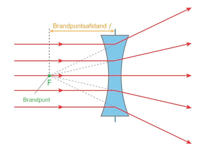 Constructiestralen bij een holle lens.