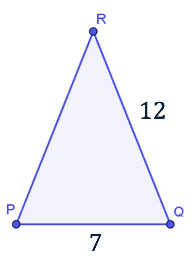 Gelijkbenige driehoek PQR met zijde PQ=7 en zijden PR=RQ=12