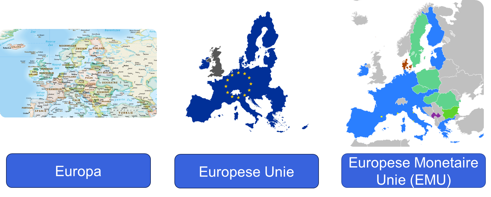 Afbeelding 3: Europa, de Europese Unie, en de Europese Monetaire Unie (EMU). 