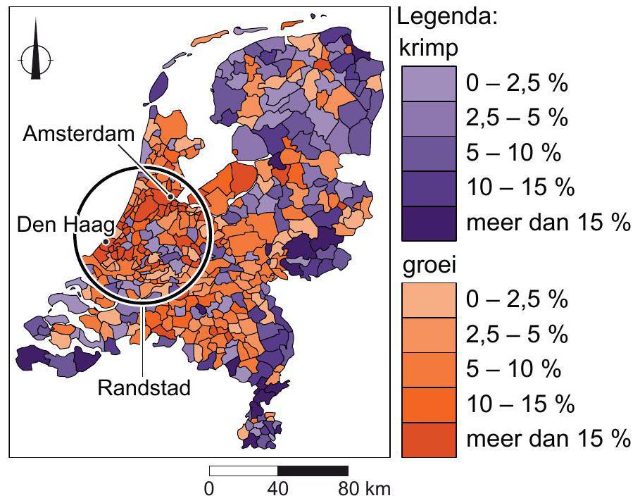 Verwachte bevolkingsontwikkeling van Nederland per gemeente tussen 2012 en 2040