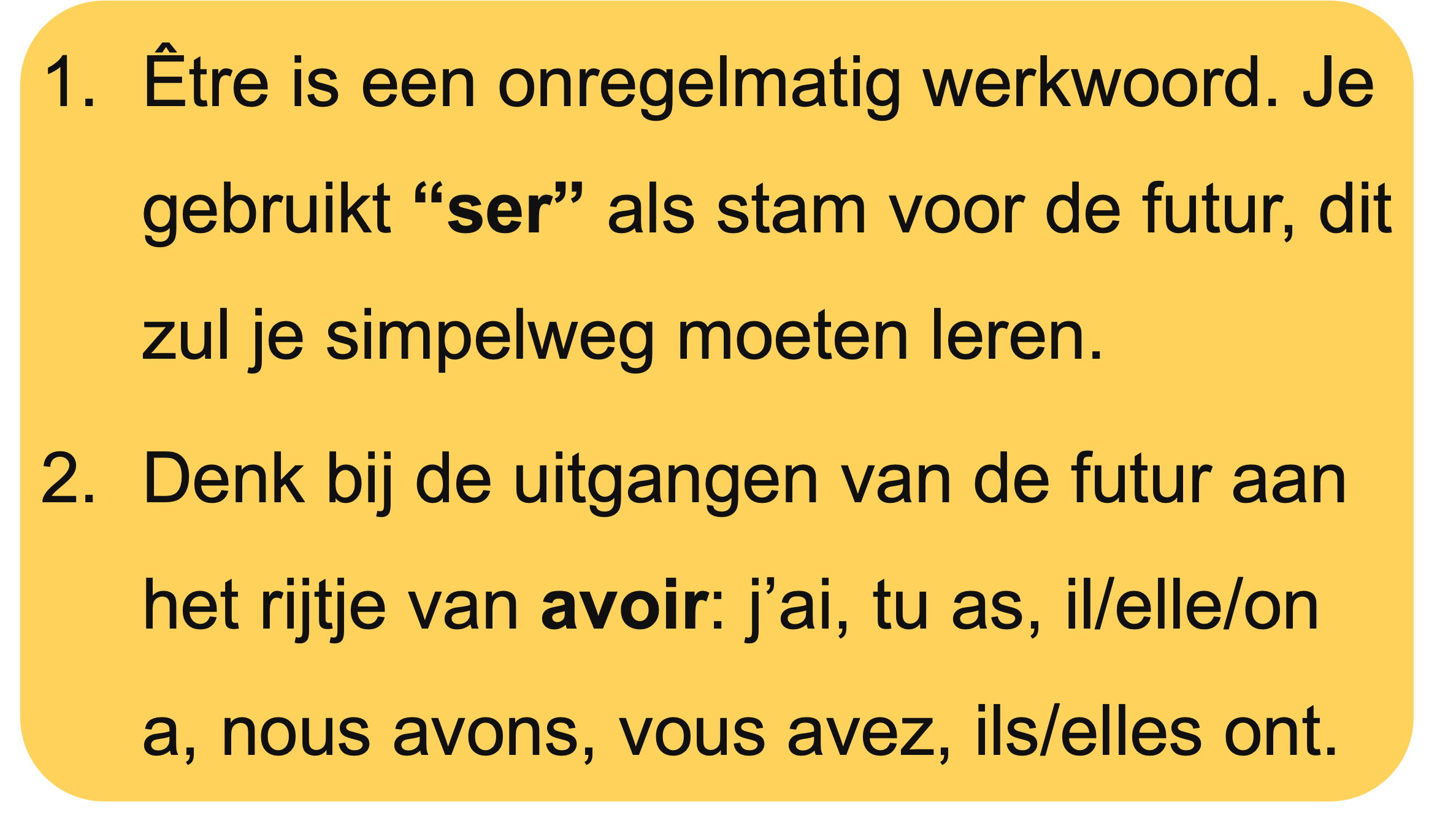 Overzicht van de vervoeging van het werkwoord 'être' in de futur simple.