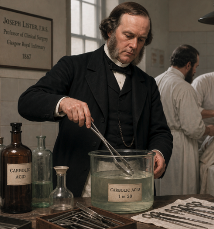 Joseph Lister aan het werk